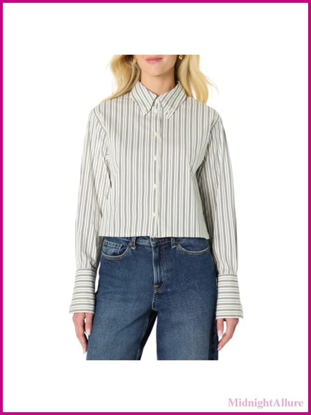 Women's Oversized Cropped Cotton Stretch Poplin Button-Down Shirt